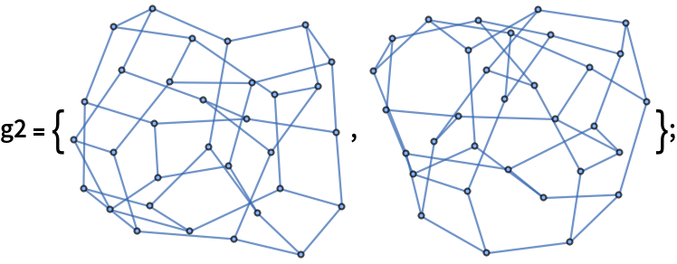 g2 = {\!\(\*
GraphicsBox[
NamespaceBox["NetworkGraphics",
DynamicModuleBox[{Typeset`graph = HoldComplete[
Graph[{1, 2, 3, 4, 5, 6, 7, 8, 9, 10, 11, 12, 13, 14, 15, 16, 17, 18, 19, 20, 21, 22, 23, 24, 25, 26, 27, 28, 29, 30, 31, 32}, {Null, {{1, 2}, {1, 3}, {1, 4}, {2, 5}, {2, 6}, {3, 7}, {3, 8}, {4, 9}, {4, 10}, {5, 11}, {5, 12}, {6, 13}, {6,
            14}, {7, 15}, {7, 16}, {8, 17}, {8, 18}, {9, 19}, {9, 20}, {10, 21}, {10, 22}, {11, 15}, {11, 19}, {12, 17}, {12,
            23}, {13, 18}, {13, 20}, {14, 24}, {14, 25}, {15, 21}, {
           16, 24}, {16, 26}, {17, 27}, {18, 28}, {19, 29}, {20, 30}, {21, 25}, {22, 27}, {22, 31}, {23, 25}, {23, 32}, {24,
            31}, {26, 30}, {26, 32}, {27, 30}, {28, 29}, {28, 31}, {
           29, 32}}}]]}, 
TagBox[GraphicsGroupBox[GraphicsComplexBox[CompressedData["
1:eJwBEQLu/SFib1JlAgAAACAAAAACAAAAAgF3mHafCUDLgfdSs6cBQAgErWFi
RAhAqJXLpvUhCEDDWAMF6QcFQFoOUhnexABAc0xDYGCnBEABjtAB2pH1Pyck
jLztAwtA5AlTpME2BECJseS6DxsAQF2ocFoIaAZA2pmo+lOfBUBSb3yAzLDr
PygbqCi2wfg/TkjEeBq9BkDn2H3v3C/7PycLe4vKOwBAFVCw0CDEAEBgasUV
263KP92M8DMQdwtAXhhc32u3+T/WSYlUH6MCQPMKXB4UCAJABuc9/79u8D/6
oX+iU94JQAJSxROGS/w/cAd7RZ2q9j/El3sfvhMMQCSM718PXuQ/lIF9THVG
+D+IZJYgXq7TP43O7JVTBfQ/teVynqEaAkDS9i3UnLzgP+IwJKGk6gdABgJ+
w5IgAkAf2grMz4/8P5Rf5WntE+Q/yvB8Q3dWA0COvJ9IrM0HQAAAAAAAAAAA
zGup/2N96j8QvZMiv87TP3Jexp1QOQBA0sAljmOu8j+sO8lXNK/vP9zSQi1c
bOQ/XCeukWJEA0DMmWeD0VbhP4RBh8Qib94/xA16NaDz4j802YwNxnTgP9gn
mQYDa/U/8OpwwEvYwT9rglrcNwcAQNRw3g6k3vA/Nlj+zw6O+z8AAAAAAAAA
AML4ngC7C/g/wHg8tn2dvz8piGqrtuTrP8ckzY+gj/E/aD86XA8u8D8ABOZ4

"], {
{Hue[0.6, 0.7, 0.7], Opacity[0.7], CapForm["Round"], Arrowheads[0.], ArrowBox[{{1, 2}, {1, 3}, {1, 4}, {2, 5}, {2, 6}, {3, 7}, {3, 8}, {4, 9}, {4, 10}, {5, 11}, {5, 12}, {6, 13}, {6, 14}, {7, 15}, {7, 16}, {8, 17}, {8, 18}, {9, 19}, {9, 20}, {10, 21}, {10, 22}, {11, 15}, {11, 19}, {
              12, 17}, {12, 23}, {13, 18}, {13, 20}, {14, 24}, {14, 25}, {15, 21}, {16, 24}, {16, 26}, {17, 27}, {18, 28}, {
              19, 29}, {20, 30}, {21, 25}, {22, 27}, {22, 31}, {23, 25}, {23, 32}, {24, 31}, {26, 30}, {26, 32}, {27, 30}, {
              28, 29}, {28, 31}, {29, 32}}, 0.03378606391783712]}, 
{Hue[0.6, 0.5, 1.], EdgeForm[{GrayLevel[0], Opacity[0.7]}], DiskBox[1, 0.03378606391783712], DiskBox[2, 0.03378606391783712], DiskBox[3, 0.03378606391783712], DiskBox[4, 0.03378606391783712], DiskBox[5, 0.03378606391783712], DiskBox[6, 0.03378606391783712], DiskBox[7, 0.03378606391783712], DiskBox[8, 0.03378606391783712], DiskBox[9, 0.03378606391783712], DiskBox[10, 0.03378606391783712], DiskBox[11, 0.03378606391783712], DiskBox[12, 0.03378606391783712], DiskBox[13, 0.03378606391783712], DiskBox[14, 0.03378606391783712], DiskBox[15, 0.03378606391783712], DiskBox[16, 0.03378606391783712], DiskBox[17, 0.03378606391783712], DiskBox[18, 0.03378606391783712], DiskBox[19, 0.03378606391783712], DiskBox[20, 0.03378606391783712], DiskBox[21, 0.03378606391783712], DiskBox[22, 0.03378606391783712], DiskBox[23, 0.03378606391783712], DiskBox[24, 0.03378606391783712], DiskBox[25, 0.03378606391783712], DiskBox[26, 0.03378606391783712], DiskBox[27, 0.03378606391783712], DiskBox[28, 0.03378606391783712], DiskBox[29, 0.03378606391783712], DiskBox[30, 0.03378606391783712], DiskBox[31, 0.03378606391783712], DiskBox[32, 0.03378606391783712]}}]],
MouseAppearanceTag["NetworkGraphics"]],
AllowKernelInitialization->False]],
DefaultBaseStyle->"NetworkGraphics",
FormatType->TraditionalForm,
FrameTicks->None,
ImageSize->{140.0859375, Automatic}]\), \!\(\*
GraphicsBox[
NamespaceBox["NetworkGraphics",
DynamicModuleBox[{Typeset`graph = HoldComplete[
Graph[{1, 2, 3, 4, 5, 6, 7, 8, 9, 10, 11, 12, 13, 14, 15, 16, 17, 18, 19, 20, 21, 22, 23, 24, 25, 26, 27, 28, 29, 30, 31, 32}, {Null, {{1, 2}, {1, 3}, {1, 4}, {2, 5}, {2, 6}, {3, 7}, {3, 8}, {4, 9}, {4, 10}, {5, 11}, {5, 12}, {6, 13}, {6,
            14}, {7, 15}, {7, 16}, {8, 17}, {8, 18}, {9, 19}, {9, 20}, {10, 21}, {10, 22}, {11, 15}, {11, 19}, {12, 17}, {12,
            23}, {13, 18}, {13, 20}, {14, 24}, {14, 25}, {15, 21}, {
           16, 24}, {16, 26}, {17, 27}, {18, 28}, {19, 29}, {20, 30}, {21, 25}, {22, 27}, {22, 31}, {23, 25}, {23, 32}, {24,
            31}, {26, 30}, {26, 32}, {27, 30}, {28, 29}, {28, 32}, {
           29, 31}}}]]}, 
TagBox[GraphicsGroupBox[GraphicsComplexBox[CompressedData["
1:eJwBEQLu/SFib1JlAgAAACAAAAACAAAAQ/qSpdr7DEBpPRGPLRMAQN6Rkfwp
ygpA0DUsgh9xCEDYvUfSbOgGQNg9B50otgNAcrHqoCwOCkAgAeCAutPoP5R9
kNZ9QQpA1WzWIoQcBUBpWVALxX4BQBwyBbVhzglAcDOODe1XA0Bxz5MOC3H8
P5tteJtEIf0/6urvtYNZB0C4OlQEQxICQIpJbTtteOc/PhosYLnXBEAw6VRa
g1XCP3b5dLXLZQdAwyTPGHLg+j8q9GBXy88CQObaf24CHwdADL08Z6Ih9D/a
vW+acYwFQCcein6UG/g/OIX37OptA0AyDID+KSgKQIEPbPM5XfU/aqv0V6QB
8j8c7AzQ5Af9P1KjcyW78vs/xzL+3zBZAEBmU/M1kmXnPzis+gF3vwhAxEUR
LOqt/D86moRIt8rxP06L0CBIifU/1yrdAfC59j971UrgK/sFQHQIqd0NSPE/
/QOCz2X09z8AAAAAAAAAAAE1awE5O/Y/sRPlub21CECMRtZIjNTpP934tOV9
qvc/ymsbpVYTAUBCoMiNcrsBQAjXCAIZUMY//jij0Sdt/j97DrFX5erzPzxf
gnU9GOo/AAAAAAAAAAC/X4ZBrUkDQDAux6nKzds/FjZ9ao0g9T+OqLzp2M3g
P9hlCxkh0fA/uIK9ET9k5D+cTuSNuVPfP0Bx0eKSMtA/kjRLRs7ABkCrgOVt

"], {
{Hue[0.6, 0.7, 0.7], Opacity[0.7], CapForm["Round"], Arrowheads[0.], ArrowBox[{{1, 2}, {1, 3}, {1, 4}, {2, 5}, {2, 6}, {3, 7}, {3, 8}, {4, 9}, {4, 10}, {5, 11}, {5, 12}, {6, 13}, {6, 14}, {7, 15}, {7, 16}, {8, 17}, {8, 18}, {9, 19}, {9, 20}, {10, 21}, {10, 22}, {11, 15}, {11, 19}, {
              12, 17}, {12, 23}, {13, 18}, {13, 20}, {14, 24}, {14, 25}, {15, 21}, {16, 24}, {16, 26}, {17, 27}, {18, 28}, {
              19, 29}, {20, 30}, {21, 25}, {22, 27}, {22, 31}, {23, 25}, {23, 32}, {24, 31}, {26, 30}, {26, 32}, {27, 30}, {
              28, 29}, {28, 32}, {29, 31}}, 0.03454639417673089]}, 
{Hue[0.6, 0.5, 1.], EdgeForm[{GrayLevel[0], Opacity[0.7]}], DiskBox[1, 0.03454639417673089], DiskBox[2, 0.03454639417673089], DiskBox[3, 0.03454639417673089], DiskBox[4, 0.03454639417673089], DiskBox[5, 0.03454639417673089], DiskBox[6, 0.03454639417673089], DiskBox[7, 0.03454639417673089], DiskBox[8, 0.03454639417673089], DiskBox[9, 0.03454639417673089], DiskBox[10, 0.03454639417673089], DiskBox[11, 0.03454639417673089], DiskBox[12, 0.03454639417673089], DiskBox[13, 0.03454639417673089], DiskBox[14, 0.03454639417673089], DiskBox[15, 0.03454639417673089], DiskBox[16, 0.03454639417673089], DiskBox[17, 0.03454639417673089], DiskBox[18, 0.03454639417673089], DiskBox[19, 0.03454639417673089], DiskBox[20, 0.03454639417673089], DiskBox[21, 0.03454639417673089], DiskBox[22, 0.03454639417673089], DiskBox[23, 0.03454639417673089], DiskBox[24, 0.03454639417673089], DiskBox[25, 0.03454639417673089], DiskBox[26, 0.03454639417673089], DiskBox[27, 0.03454639417673089], DiskBox[28, 0.03454639417673089], DiskBox[29, 0.03454639417673089], DiskBox[30, 0.03454639417673089], DiskBox[31, 0.03454639417673089], DiskBox[32, 0.03454639417673089]}}]],
MouseAppearanceTag["NetworkGraphics"]],
AllowKernelInitialization->False]],
DefaultBaseStyle->"NetworkGraphics",
FormatType->TraditionalForm,
FrameTicks->None,
ImageSize->{142.953125, Automatic}]\)};