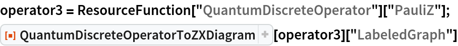 operator3 = ResourceFunction["QuantumDiscreteOperator"]["PauliZ"];
ResourceFunction["QuantumDiscreteOperatorToZXDiagram"][
  operator3]["LabeledGraph"]