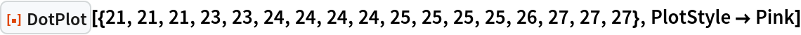 ResourceFunction["DotPlot", ResourceVersion->"1.0.0"][{21, 21, 21, 23, 23, 24, 24, 24, 24, 25, 25, 25, 25, 26, 27, 27, 27}, PlotStyle -> Pink]
