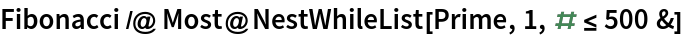 Fibonacci /@ Most@NestWhileList[Prime, 1, # <= 500 &]
