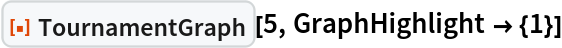 ResourceFunction["TournamentGraph"][5, GraphHighlight -> {1}]