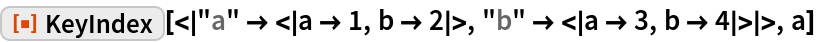ResourceFunction[
 "KeyIndex"][<|"a" -> <|a -> 1, b -> 2|>, "b" -> <|a -> 3, b -> 4|>|>,
  a]