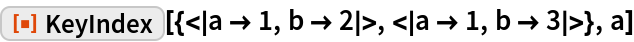 ResourceFunction["KeyIndex"][{<|a -> 1, b -> 2|>, <|a -> 1, b -> 3|>},
  a]