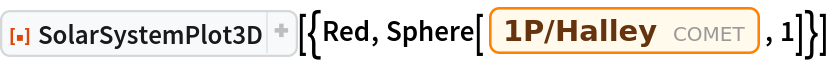 ResourceFunction["SolarSystemPlot3D", ResourceVersion->"5.1.2"][{Red, Sphere[Entity["Comet", "Comet1PHalley"], 1]}]