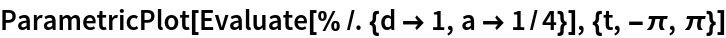 ParametricPlot[Evaluate[% /. {d -> 1, a -> 1/4}], {t, -\[Pi], \[Pi]}]