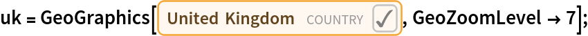 uk = GeoGraphics[Entity["Country", "UnitedKingdom"], GeoZoomLevel -> 7];
