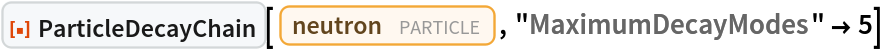 ResourceFunction["ParticleDecayChain"][Entity["Particle", "Neutron"], "MaximumDecayModes" -> 5]