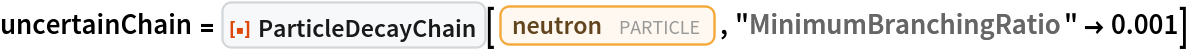 uncertainChain = ResourceFunction["ParticleDecayChain"][Entity["Particle", "Neutron"],
   "MinimumBranchingRatio" -> 0.001]