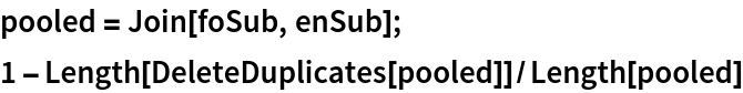 pooled = Join[foSub, enSub];
1 - Length[DeleteDuplicates[pooled]]/Length[pooled]