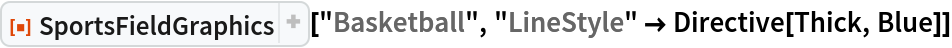 ResourceFunction["SportsFieldGraphics"]["Basketball", "LineStyle" -> Directive[Thick, Blue]]