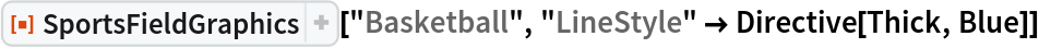 ResourceFunction["SportsFieldGraphics"]["Basketball", "LineStyle" -> Directive[Thick, Blue]]