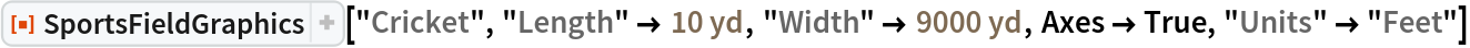 ResourceFunction["SportsFieldGraphics"]["Cricket", "Length" -> Quantity[10, "Yards"], "Width" -> Quantity[9000, "Yards"],
  Axes -> True, "Units" -> "Feet"]