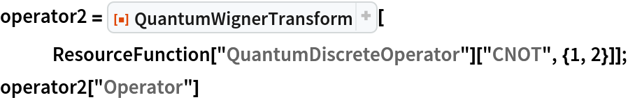 operator2 = ResourceFunction["QuantumWignerTransform"][
   ResourceFunction["QuantumDiscreteOperator"]["CNOT", {1, 2}]];
operator2["Operator"]