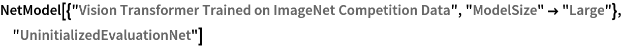 NetModel[{"Vision Transformer Trained on ImageNet Competition Data", "ModelSize" -> "Large"}, "UninitializedEvaluationNet"]