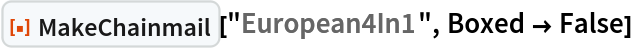 ResourceFunction[
 "MakeChainmail", ResourceSystemBase -> "https://www.wolframcloud.com/obj/resourcesystem/api/1.0"]["European4In1", Boxed -> False]