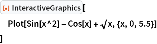 ResourceFunction["InteractiveGraphics"][
 Plot[Sin[x^2] - Cos[x] + \[Sqrt]x, {x, 0, 5.5}]
 ]