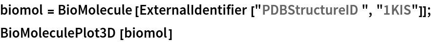 biomol = BioMolecule[ExternalIdentifier["PDBStructureID", "1KIS"]];
BioMoleculePlot3D[biomol]