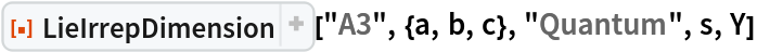 ResourceFunction["LieIrrepDimension"]["A3", {a, b, c}, "Quantum", s,
  Y]