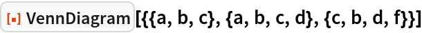 ResourceFunction[
 "VennDiagram"][{{a, b, c}, {a, b, c, d}, {c, b, d, f}}]