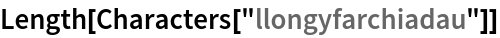 Length[Characters["llongyfarchiadau"]]