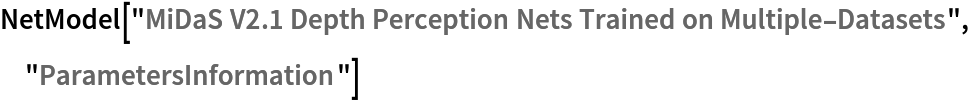 NetModel["MiDaS V2.1 Depth Perception Nets Trained on Multiple-Datasets", "ParametersInformation"]