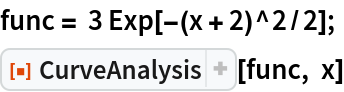 func = 3 Exp[-(x + 2)^2/2];
ResourceFunction["CurveAnalysis"][func, x]