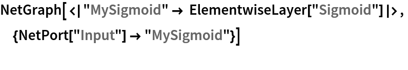 NetGraph[<|"MySigmoid" -> ElementwiseLayer["Sigmoid"]|>,
 {NetPort["Input"] -> "MySigmoid"}]
