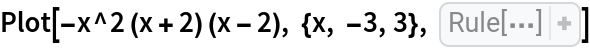 Plot[-x^2 (x + 2) (x - 2), {x, -3, 3}, Epilog -> {
Directive[Red, 
PointSize[Large]], 
Point[{-Sqrt[2], 4}], 
Point[{
Sqrt[2], 4}]}]