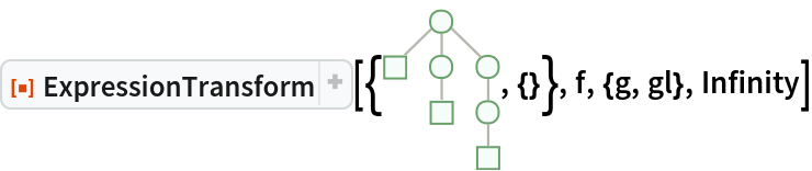ResourceFunction["ExpressionTransform"][{\!\(\*
GraphicsBox[
NamespaceBox["Trees",
DynamicModuleBox[{Typeset`tree = HoldComplete[
Tree[Null, {
Tree[Null, None], 
Tree[Null, {
Tree[Null, None]}], 
Tree[Null, {
Tree[Null, {
Tree[Null, None]}]}]}]]}, 
NamespaceBox[{
{Hue[0.6, 0.7, 0.5], Opacity[0.7], Arrowheads[Medium], 
{RGBColor[0.6, 0.5882352941176471, 0.5529411764705883], AbsoluteThickness[1], LineBox[{{0.8660254037844387, 2.5352693433792695`}, {0., 1.6901795622528462`}}]}, 
{RGBColor[0.6, 0.5882352941176471, 0.5529411764705883], AbsoluteThickness[1], LineBox[{{0.8660254037844387, 2.5352693433792695`}, {
            0.8660254037844387, 1.6901795622528462`}}]}, 
{RGBColor[0.6, 0.5882352941176471, 0.5529411764705883], AbsoluteThickness[1], LineBox[{{0.8660254037844387, 2.5352693433792695`}, {
            1.7320508075688774`, 1.6901795622528462`}}]}, 
{RGBColor[0.6, 0.5882352941176471, 0.5529411764705883], AbsoluteThickness[1], LineBox[{{0.8660254037844387, 1.6901795622528462`}, {
            0.8660254037844387, 0.8450897811264231}}]}, 
{RGBColor[0.6, 0.5882352941176471, 0.5529411764705883], AbsoluteThickness[1], LineBox[{{1.7320508075688774`, 1.6901795622528462`}, {
            1.7320508075688774`, 0.8450897811264231}}]}, 
{RGBColor[0.6, 0.5882352941176471, 0.5529411764705883], AbsoluteThickness[1], LineBox[{{1.7320508075688774`, 0.8450897811264231}, {
            1.7320508075688774`, 0.}}]}}, 
{Hue[0.6, 0.2, 0.8], EdgeForm[{GrayLevel[0], Opacity[0.7]}], 
TagBox[InsetBox[
FrameBox["",
Background->Directive[
RGBColor[0.9607843137254902, 0.9882352941176471, 0.9764705882352941]],
             
BaseStyle->GrayLevel[0],
FrameStyle->Directive[
RGBColor[0.4196078431372549, 0.6313725490196078, 0.4196078431372549], AbsoluteThickness[1], 
Opacity[1]],
ImageSize->{1, 1},
RoundingRadius->4,
StripOnInput->False], {0.8660254037844387, 2.5352693433792695}],
"DynamicName",
BoxID -> "VertexID$1"], 
TagBox[InsetBox[
FrameBox["",
Background->Directive[
RGBColor[0.9607843137254902, 0.9882352941176471, 0.9764705882352941]],
             
BaseStyle->GrayLevel[0],
FrameStyle->Directive[
RGBColor[0.4196078431372549, 0.6313725490196078, 0.4196078431372549], AbsoluteThickness[1], 
Opacity[1]],
ImageSize->{1, 1},
RoundingRadius->0,
StripOnInput->False], {0., 1.6901795622528462}],
"DynamicName",
BoxID -> "VertexID$2"], 
TagBox[InsetBox[
FrameBox["",
Background->Directive[
RGBColor[0.9607843137254902, 0.9882352941176471, 0.9764705882352941]],
             
BaseStyle->GrayLevel[0],
FrameStyle->Directive[
RGBColor[0.4196078431372549, 0.6313725490196078, 0.4196078431372549], AbsoluteThickness[1], 
Opacity[1]],
ImageSize->{1, 1},
RoundingRadius->4,
StripOnInput->False], {0.8660254037844387, 1.6901795622528462}],
"DynamicName",
BoxID -> "VertexID$3"], 
TagBox[InsetBox[
FrameBox["",
Background->Directive[
RGBColor[0.9607843137254902, 0.9882352941176471, 0.9764705882352941]],
             
BaseStyle->GrayLevel[0],
FrameStyle->Directive[
RGBColor[0.4196078431372549, 0.6313725490196078, 0.4196078431372549], AbsoluteThickness[1], 
Opacity[1]],
ImageSize->{1, 1},
RoundingRadius->0,
StripOnInput->False], {0.8660254037844387, 0.8450897811264231}],
"DynamicName",
BoxID -> "VertexID$4"], 
TagBox[InsetBox[
FrameBox["",
Background->Directive[
RGBColor[0.9607843137254902, 0.9882352941176471, 0.9764705882352941]],
             
BaseStyle->GrayLevel[0],
FrameStyle->Directive[
RGBColor[0.4196078431372549, 0.6313725490196078, 0.4196078431372549], AbsoluteThickness[1], 
Opacity[1]],
ImageSize->{1, 1},
RoundingRadius->4,
StripOnInput->False], {1.7320508075688774, 1.6901795622528462}],
"DynamicName",
BoxID -> "VertexID$5"], 
TagBox[InsetBox[
FrameBox["",
Background->Directive[
RGBColor[0.9607843137254902, 0.9882352941176471, 0.9764705882352941]],
             
BaseStyle->GrayLevel[0],
FrameStyle->Directive[
RGBColor[0.4196078431372549, 0.6313725490196078, 0.4196078431372549], AbsoluteThickness[1], 
Opacity[1]],
ImageSize->{1, 1},
RoundingRadius->4,
StripOnInput->False], {1.7320508075688774, 0.8450897811264231}],
"DynamicName",
BoxID -> "VertexID$6"], 
TagBox[InsetBox[
FrameBox["",
Background->Directive[
RGBColor[0.9607843137254902, 0.9882352941176471, 0.9764705882352941]],
             
BaseStyle->GrayLevel[0],
FrameStyle->Directive[
RGBColor[0.4196078431372549, 0.6313725490196078, 0.4196078431372549], AbsoluteThickness[1], 
Opacity[1]],
ImageSize->{1, 1},
RoundingRadius->0,
StripOnInput->False], {1.7320508075688774, 0.}],
"DynamicName",
BoxID -> "VertexID$7"]}}]]],
AlignmentPoint->Center,
Axes->False,
AxesLabel->None,
AxesOrigin->Automatic,
AxesStyle->{},
Background->None,
BaseStyle->{},
BaselinePosition->Automatic,
ContentSelectable->Automatic,
DefaultBaseStyle->"TreeGraphics",
Epilog->{},
FormatType->StandardForm,
Frame->False,
FrameLabel->FormBox["False", StandardForm],
FrameStyle->{},
FrameTicks->None,
FrameTicksStyle->{},
GridLines->None,
GridLinesStyle->{},
ImageMargins->0.,
ImagePadding->All,
ImageSize->{48.073101543142556`, Automatic},
LabelStyle->{},
PlotLabel->None,
PlotRange->All,
PlotRangeClipping->False,
PlotRangePadding->Automatic,
PlotRegion->Automatic,
Prolog->{},
RotateLabel->True,
Ticks->Automatic,
TicksStyle->{}]\), {}}, f, {g, gl}, Infinity]