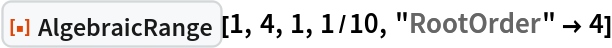 ResourceFunction["AlgebraicRange"][1, 4, 1, 1/10, "RootOrder" -> 4]