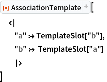 ResourceFunction["AssociationTemplate"][
 <|
  "a" :> TemplateSlot["b"],
  "b" :> TemplateSlot["a"] |>
 ]