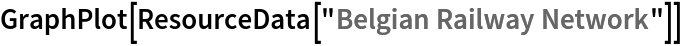 GraphPlot[ResourceData[\!\(\*
TagBox["\"\<Belgian Railway Network\>\"",
#& ,
BoxID -> "ResourceTag-Belgian Railway Network-Input",
AutoDelete->True]\)]]