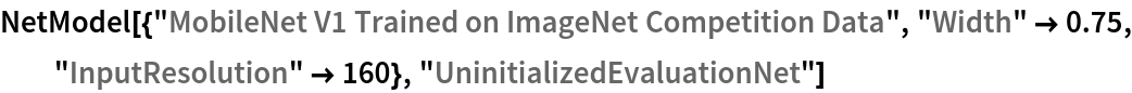 NetModel[{"MobileNet V1 Trained on ImageNet Competition Data", "Width" -> 0.75, "InputResolution" -> 160}, "UninitializedEvaluationNet"]