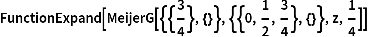 FunctionExpand[MeijerG[{{3/4}, {}}, {{0, 1/2, 3/4}, {}}, z, 1/4]]