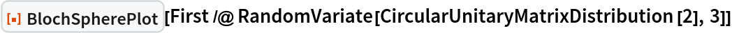 ResourceFunction["BlochSpherePlot"][
 First /@ RandomVariate[CircularUnitaryMatrixDistribution[2], 3]]