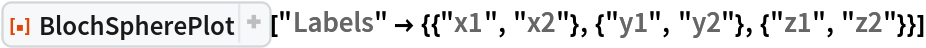ResourceFunction[
 "BlochSpherePlot", ResourceSystemBase -> "https://www.wolframcloud.com/obj/resourcesystem/api/1.0"][
 "Labels" -> {{"x1", "x2"}, {"y1", "y2"}, {"z1", "z2"}}]
