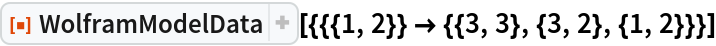 ResourceFunction["WolframModelData", ResourceVersion->"6.0.0"][{{{1, 2}} -> {{3, 3}, {3, 2}, {1, 2}}}]