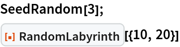 SeedRandom[3];
ResourceFunction["RandomLabyrinth", ResourceVersion->"1.0.0", ResourceSystemBase -> "https://www.wolframcloud.com/obj/resourcesystem/api/1.0"][{10, 20}]