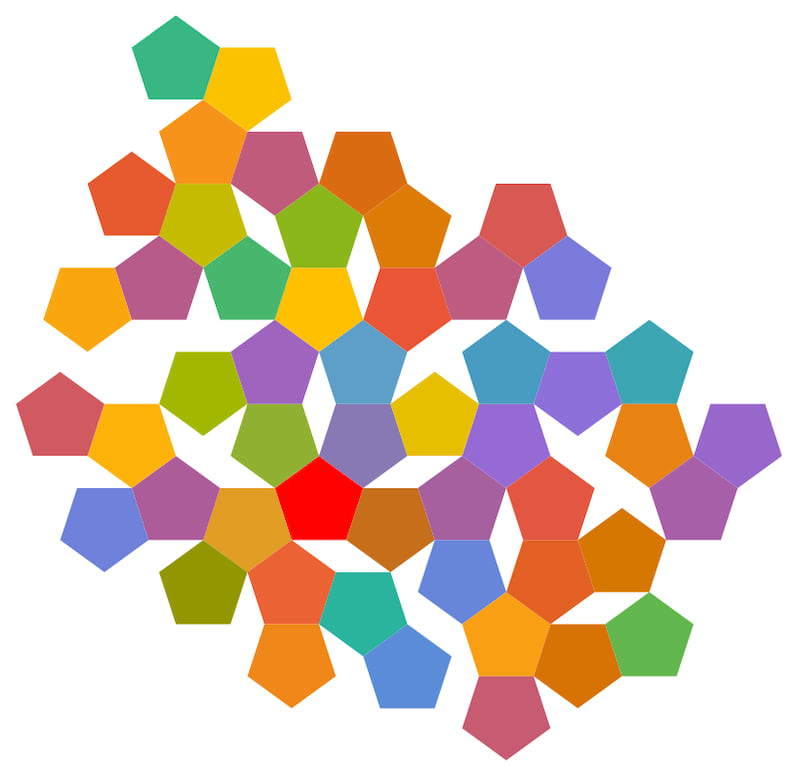 The Topology of Pentagon Aggregation and Resultant Void Spaces