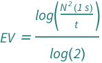 QuantityVariable["EV", "Unitless"] == Log[(Quantity[1, "Seconds"]*QuantityVariable["N", "Unitless"]^2)/QuantityVariable["t", "Time"]]/Log[2]