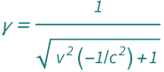 QuantityVariable["γ", "RelativisticGamma"] == 1/Sqrt[1 + Quantity[-1, "SpeedOfLight"^(-2)]*QuantityVariable["v", "Speed"]^2]