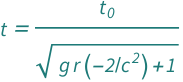 QuantityVariable["t", "Time"] == QuantityVariable[Subscript["t", "0"], "Time"]/Sqrt[1 + Quantity[-2, "SpeedOfLight"^(-2)]*QuantityVariable["g", "GravitationalAcceleration"]*QuantityVariable["r", "Radius"]]