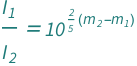 QuantityVariable[Subscript["I", "1"]/Subscript["I", "2"], "Unitless"] == 10^((2*(-QuantityVariable[Subscript["m", "1"], "Unitless"] + QuantityVariable[Subscript["m", "2"], "Unitless"]))/5)