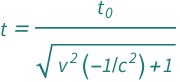 QuantityVariable["t", "Time"] == QuantityVariable[Subscript["t", "0"], "Time"]/Sqrt[1 + Quantity[-1, "SpeedOfLight"^(-2)]*QuantityVariable["v", "Speed"]^2]