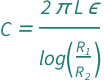 QuantityVariable["C", "ElectricCapacitance"] == (2*Pi*QuantityVariable["L", "Length"]*QuantityVariable["ε", "ElectricPermittivity"])/Log[QuantityVariable[Subscript["R", "1"], "Radius"]/QuantityVariable[Subscript["R", "2"], "Radius"]]